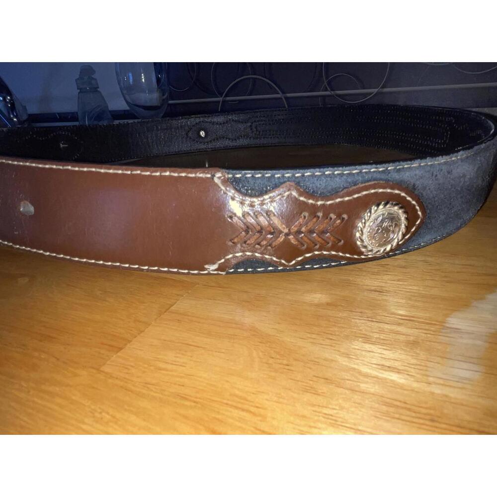 Nocona Belt Co Size 38 Genuine Leather Silver Buckle Southwestern Concho Brown - Picture 7 of 7